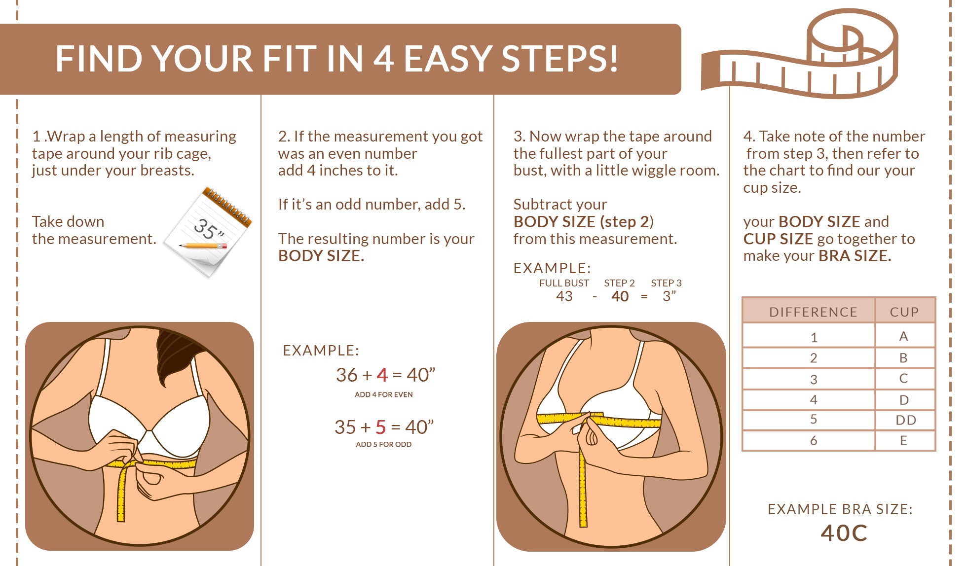 100% Organic Cotton Front Closure Bra - Sizing Guide