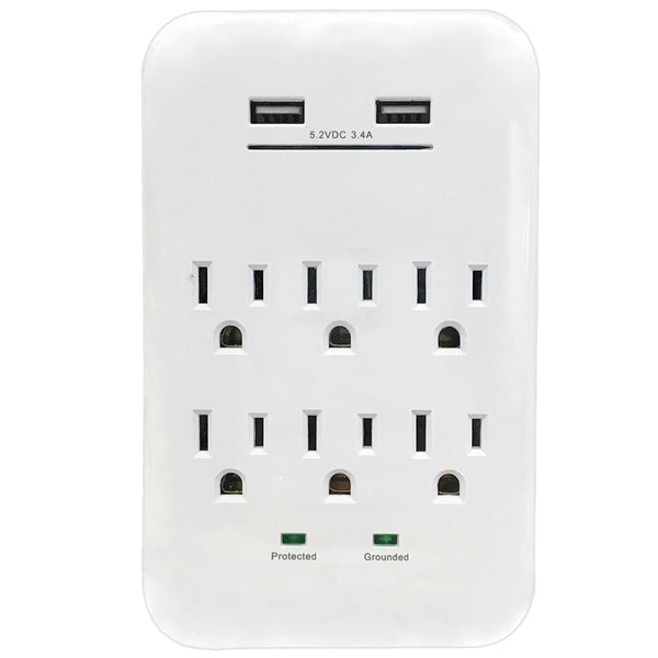 6 Outlet Surge Protector - 400J, 1.5ft Cord - White