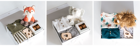 photos of three gift boxes for baby boys