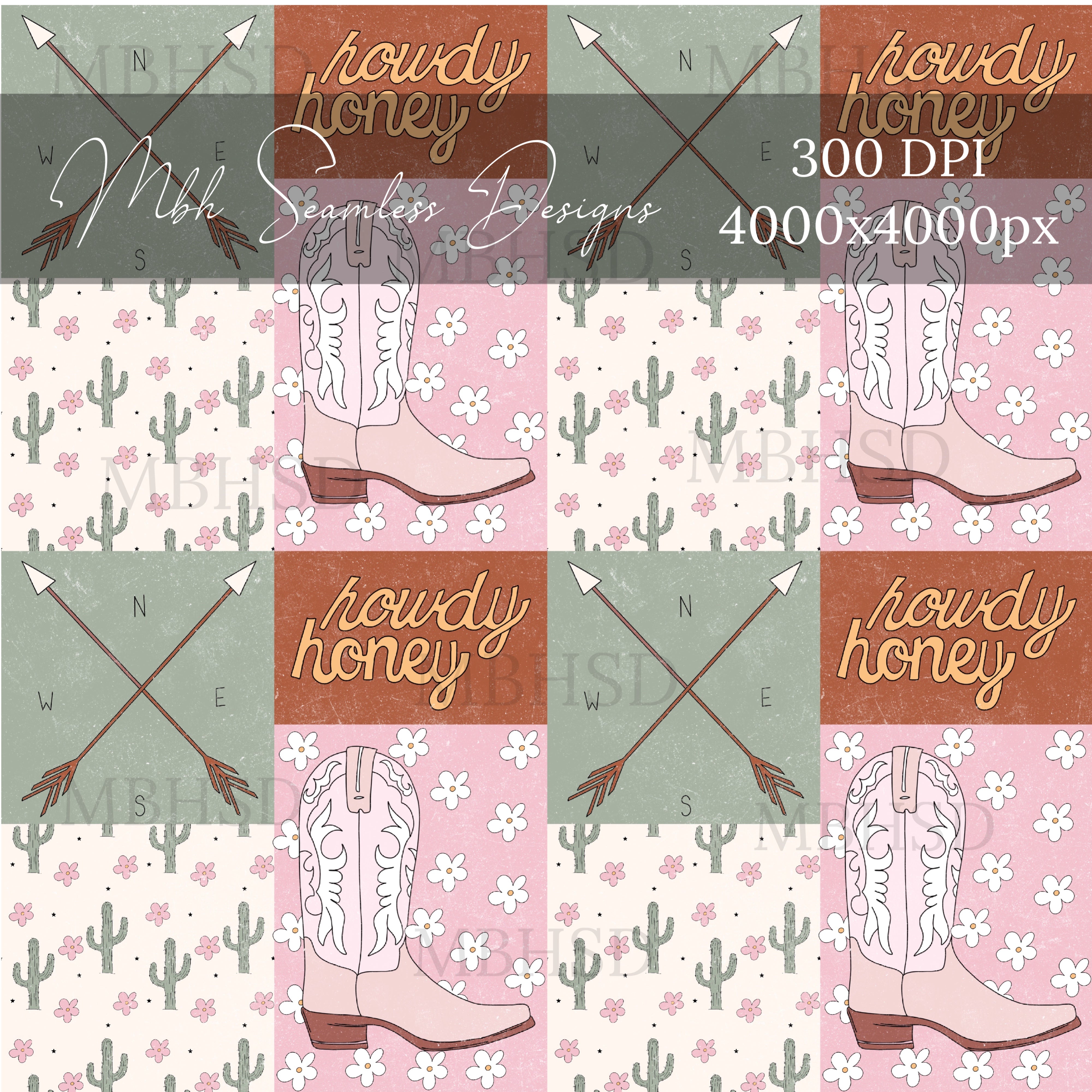 Howdy Honey Patchwork Seamless Pattern