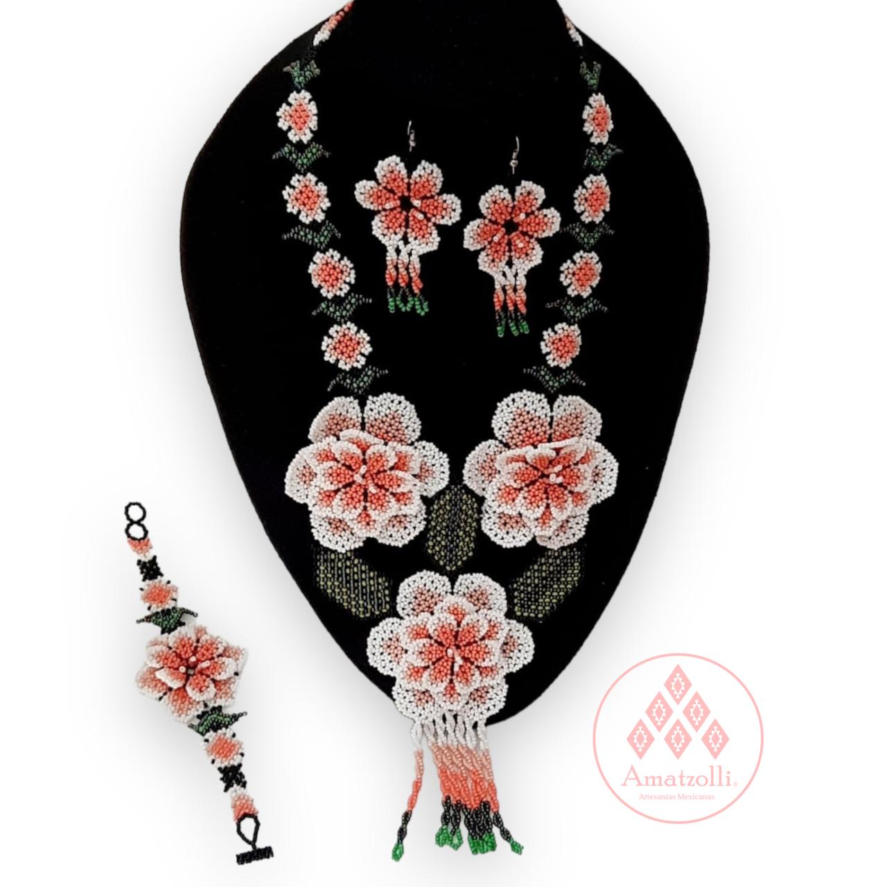 Juego de Accesorios de Chaquira Mexicanos modelo 3 Rosas – Amatzolli®