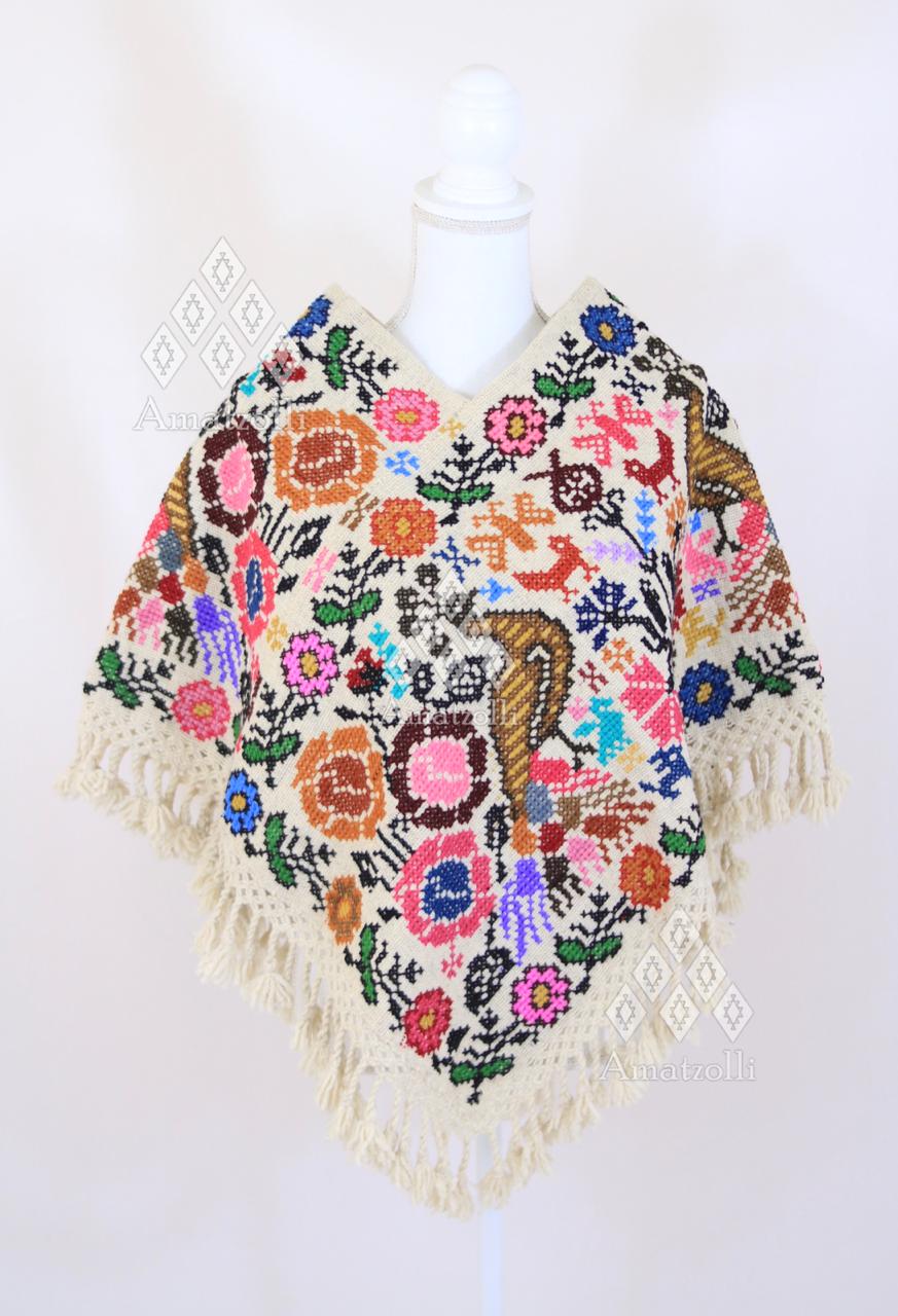 Poncho Mañanita Artesanal De Lana Bordado – Amatzolli®