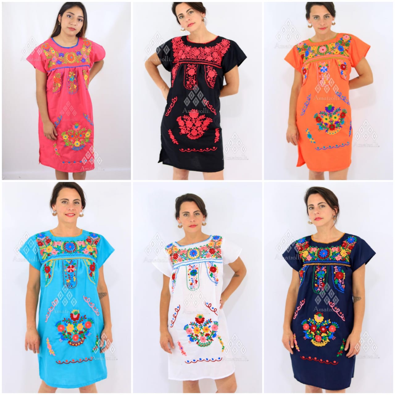 Vestido Típico Mexicano de Popelina Bordado – Amatzolli®