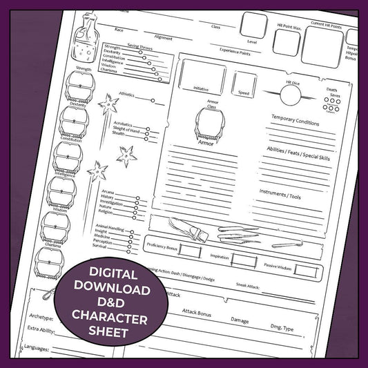 Dungeons & Dragons 5E Rogue Character Sheet 2 Sided Digital -  Portugal