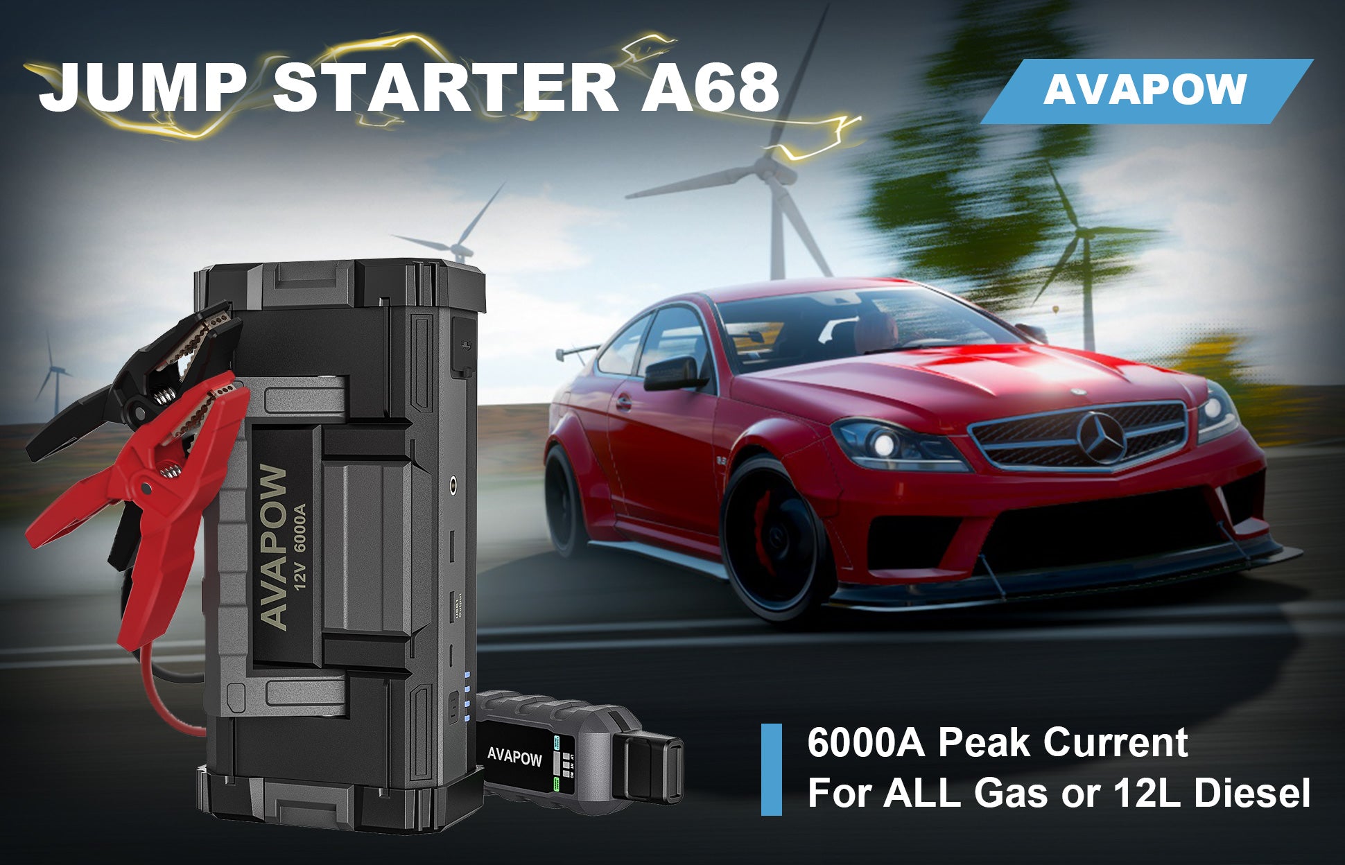 AVAPOW Car Jump Starter, 4000A Peak 27800mAh Battery Jump Starter (for All  Gas or Up to 10L Diesel), Battery Booster Power Pack, 12V Auto Jump Box