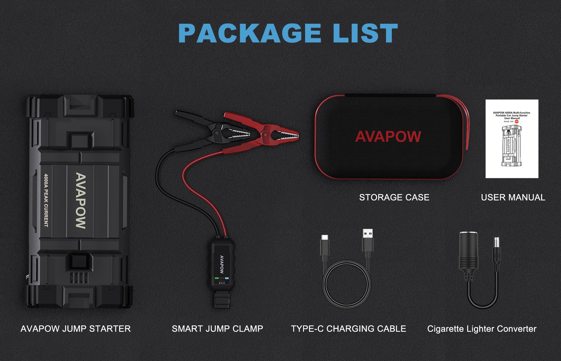 AVAPOW A58 Car Battery Jump Starter 4000A Peak Battery Capacity