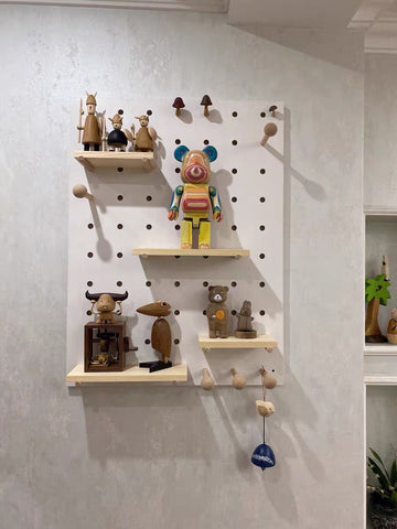 Large Colorful Wooden Pegboard Wall Shelves Organizer - Iwoodliving