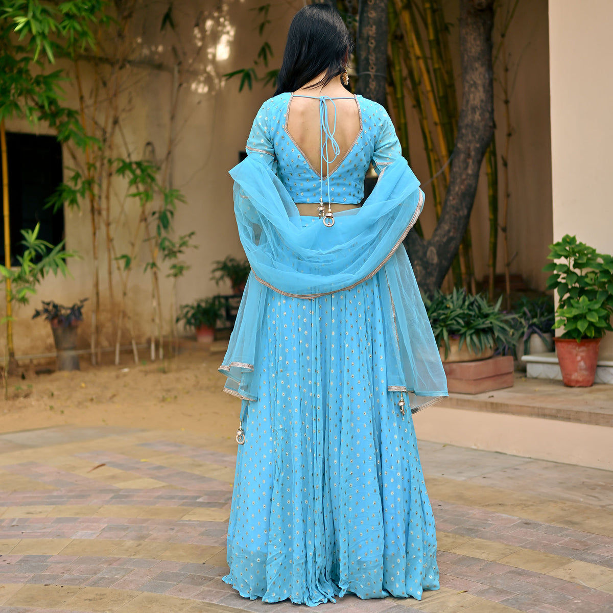 Blue Lace Lehenga Set