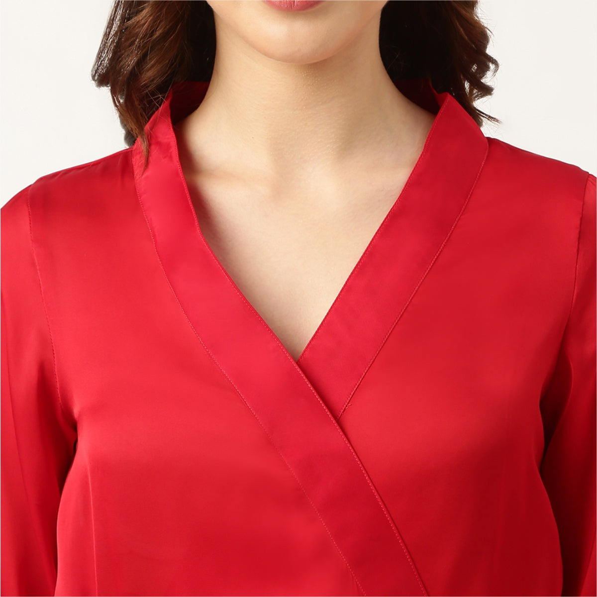 red silk wrap dress