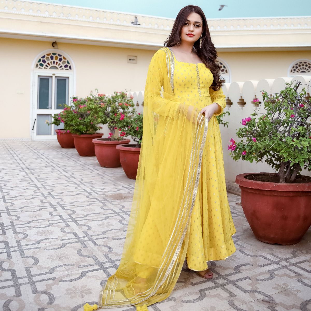 Yellow Georgette Three Piece Set