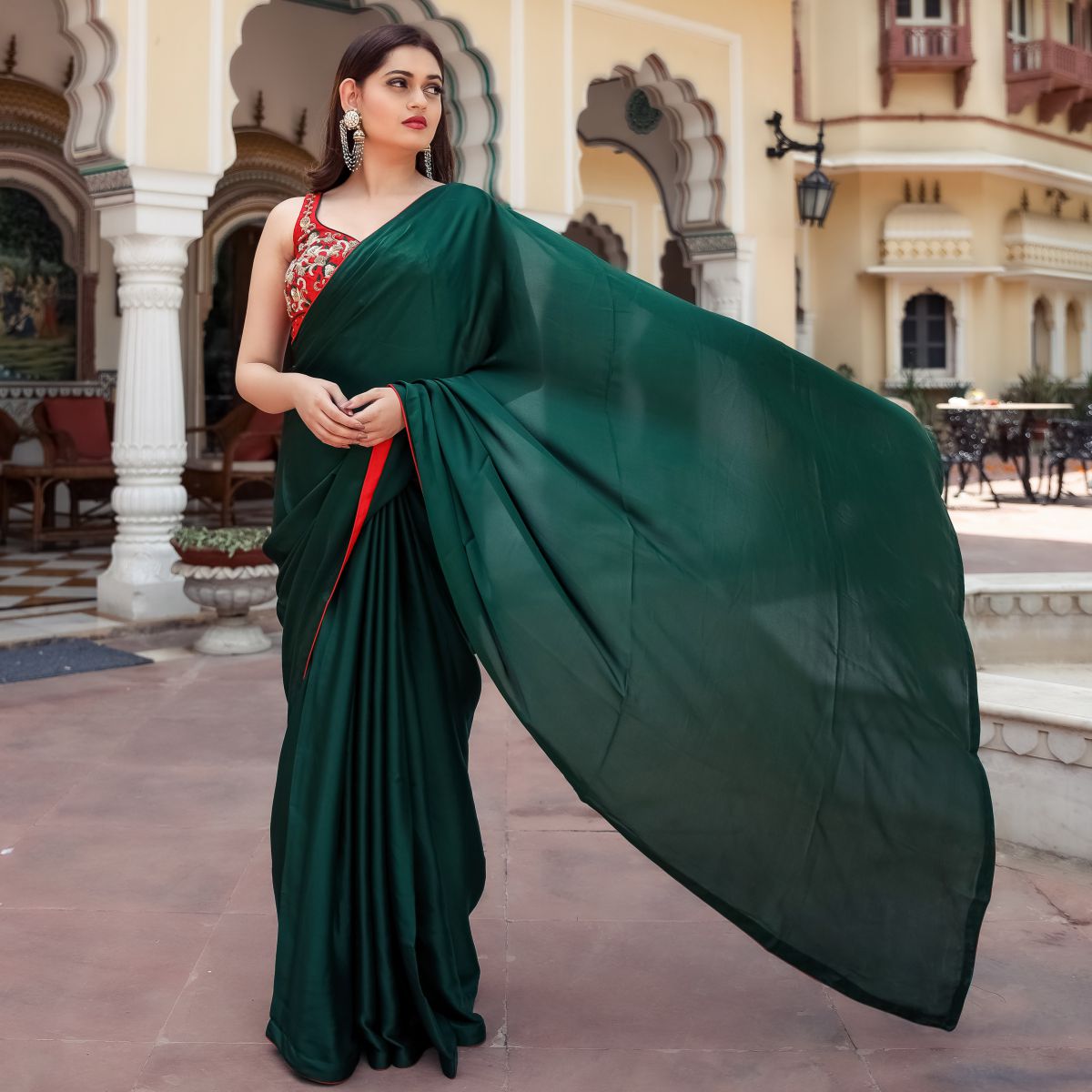 Green Organza Stitched Saree