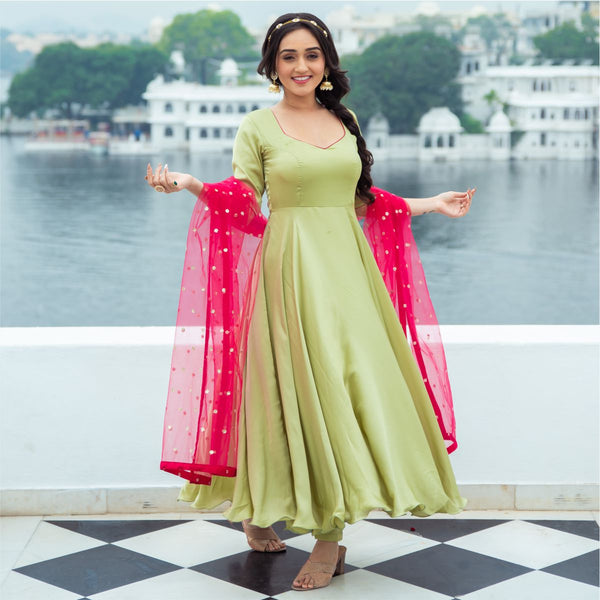 Green Silk Anarkali Set