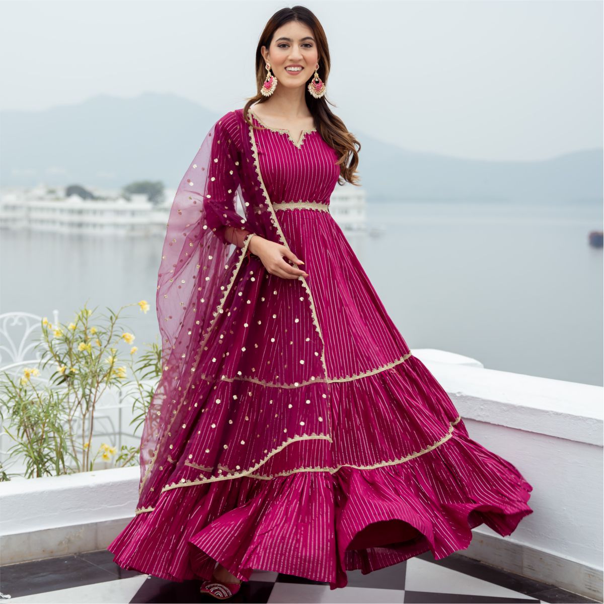 Purple Silk Long Dress With Dupatta