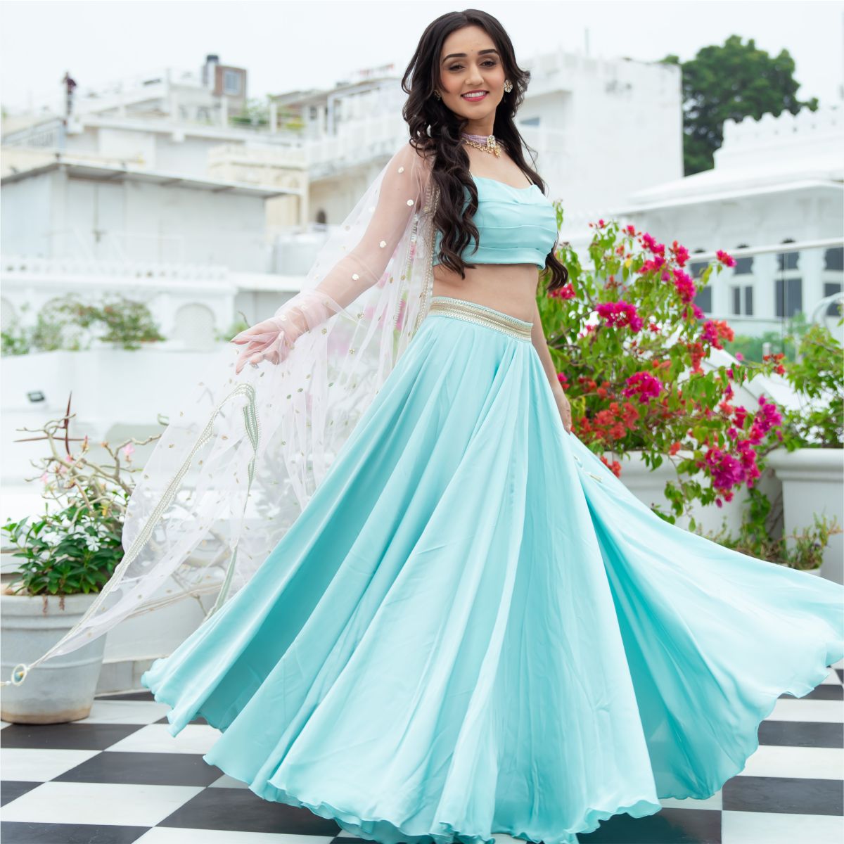 Blue Lace Lehenga Set