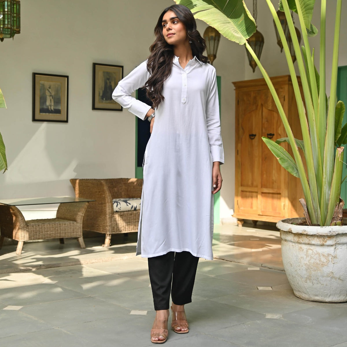 Black Kurti Set With White Pant – Urban Elegance