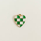 Gold green & white checkered heart