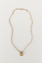 Gold paperclip toggle clasp necklace