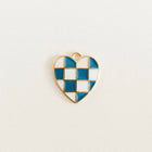 Gold blue & white checkered heart