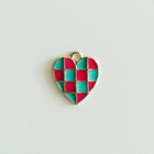 Gold Blue & pink checkered heart