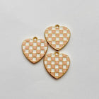 Gold light pink & white small checkers heart