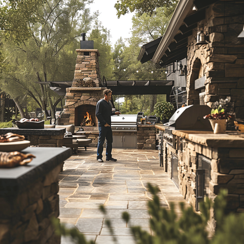 Homeowner in his outdoor Kitchen area