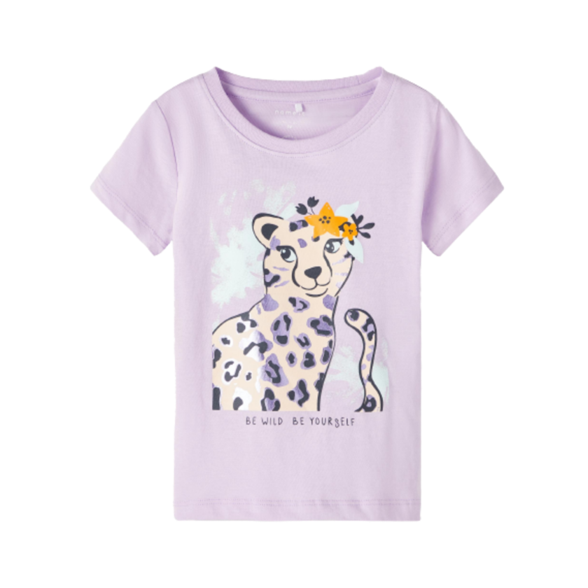 Name it T-shirt med Glitterdetaljer - Hiba - Leopard - Orchid Bloom str. 92