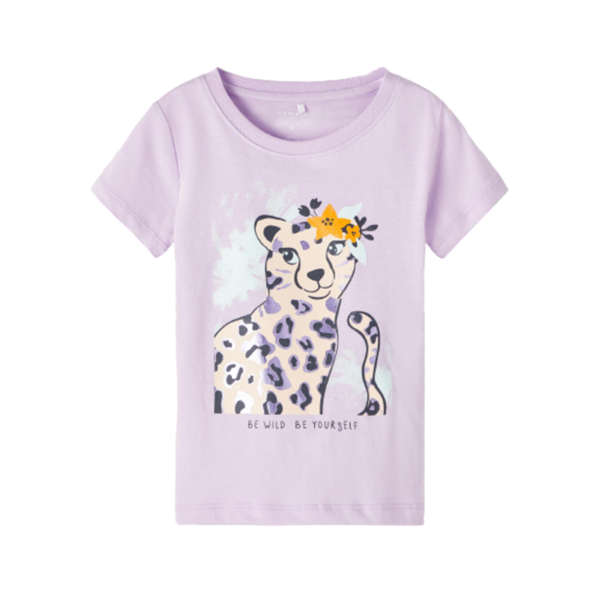 Name it Tshirt med Glitterdetaljer  Hiba  Leopard  Orchid Bloom str. 92