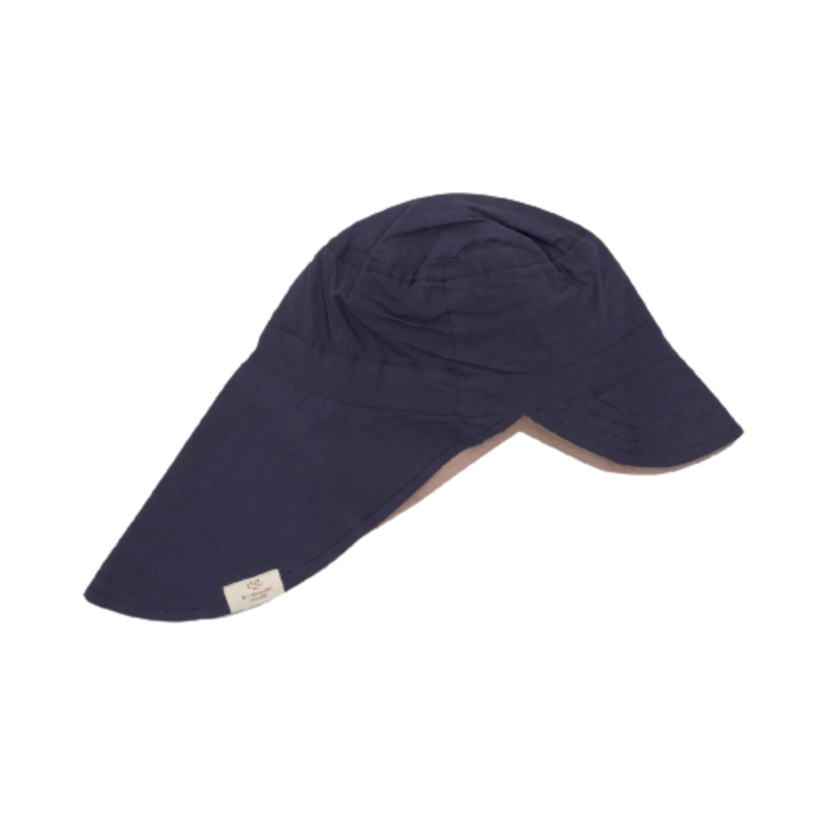 Copenhagen Colors - Økologisk Vendbar Sommer Hat med Lang Skygge - Navy Beige str. 3-4 År