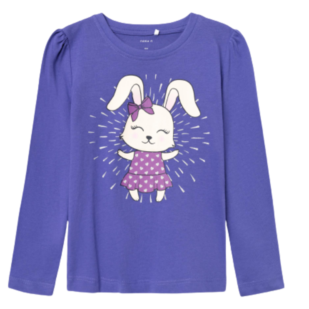 Billede af Name it T-shirt med Print og Glimmer - Roselin - Kanin - Purple Opulence str. 86