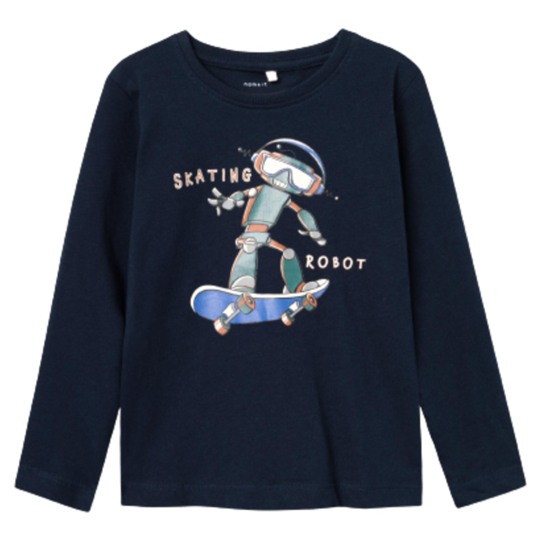 4: Name it T-shirt med Print - Ricko - Skater Robot - Dark Sapphire str. 92