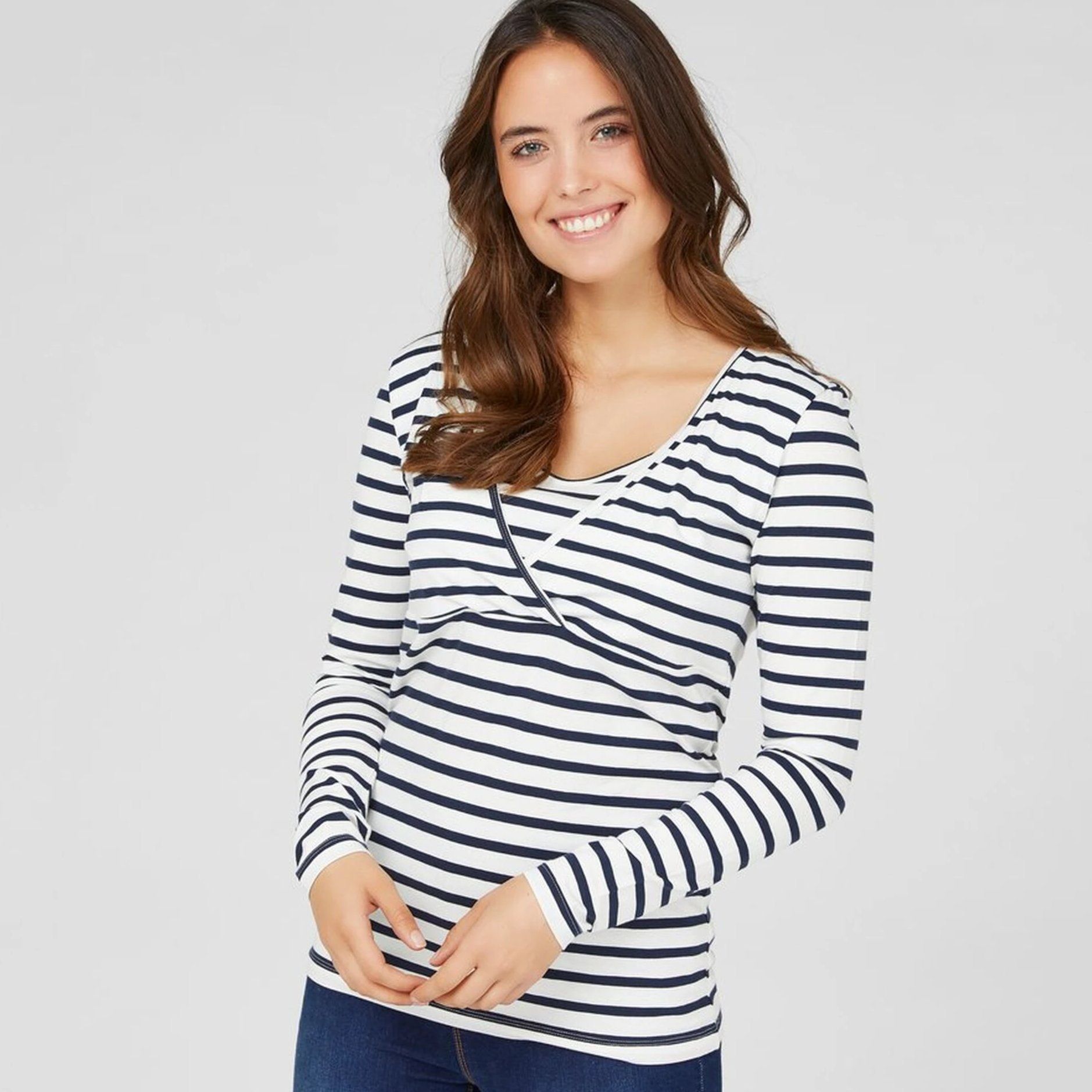 Mamalicious 2-pack økologisk langærmet ammebluse - Navy og Hvid/Navy - M