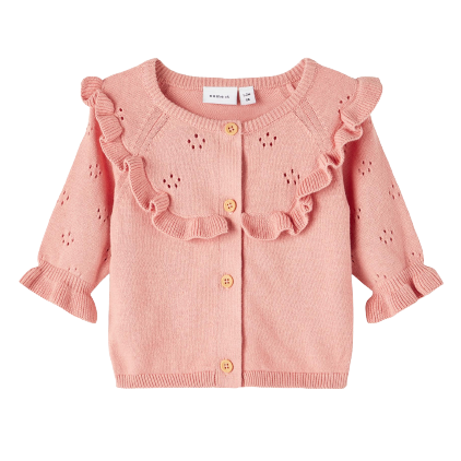 Name it Cardigan med Flæse - Rose tan str. 74