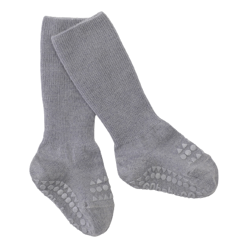 Gobabygo Sokker med Skridsikkert Gummi i uld - Grey Melange str. 6-12 Måneder