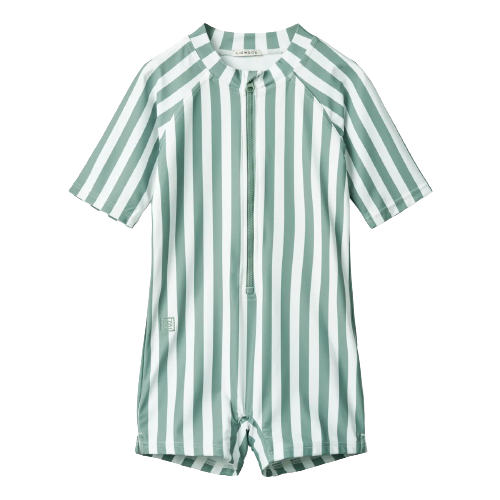 Liewood Uv-dragt - Max Swim Jumpsuit - Stripe Peppermint / Crisp White str. 86