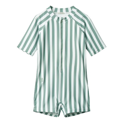Liewood Uv-dragt - Max Swim Jumpsuit - Stripe Peppermint / Crisp White str. 68