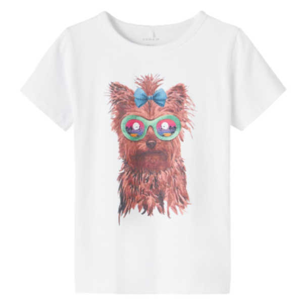 Name It T-shirt - Faithe - Hund med Briller - Bright White str. 104