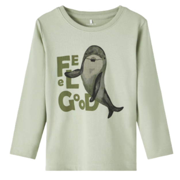 Name It Langærmet T-shirt - Frej - Delfin - Desert Sage str. 98