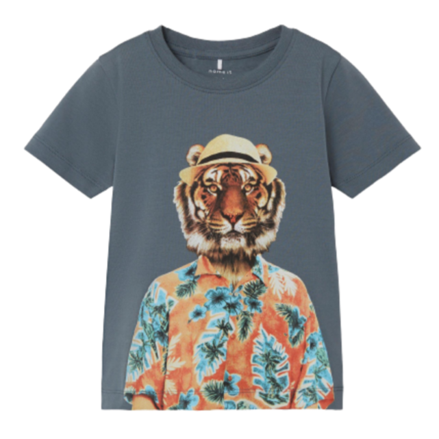 Name it T-shirt - Hohan - Tiger med hat - Stormy Weather str. 104