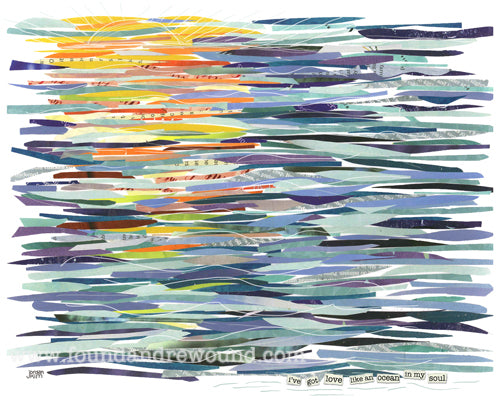 Abstract Ocean Art | Mixed Media Art of an Ocean Sunset