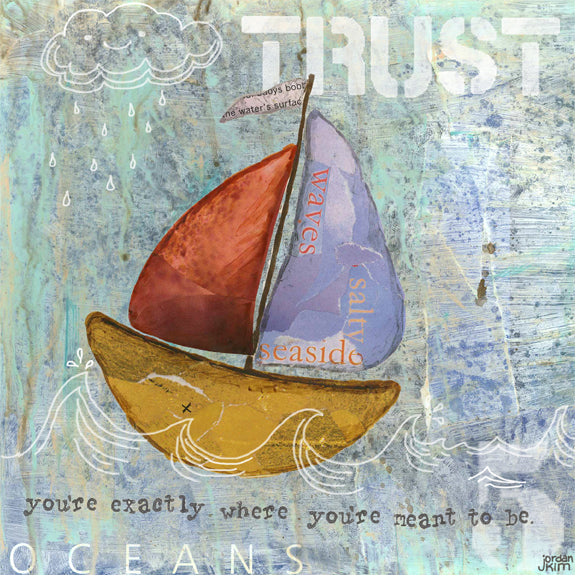 Jordan Kim trust sailboat nautical wall art mixed media collage