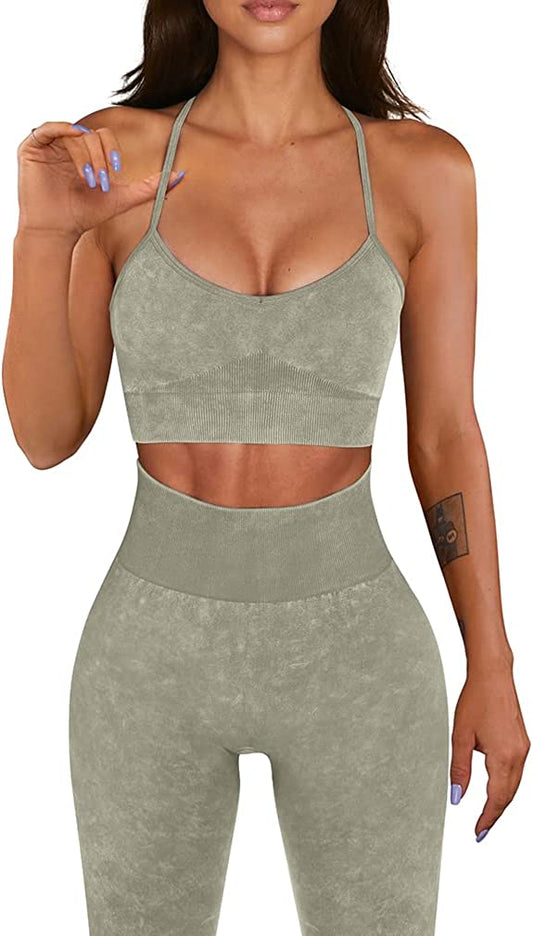 OQQ Workout Outfits for Women 2 Piece Seamless Ribbed High Waist