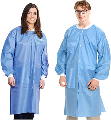 Disposable 3-Layer SMS Laboratory Coats with 3 Packets, Knit Cuff, 25/Case Disposable Lab Coat Extra Large Individually Packed 25/Pack