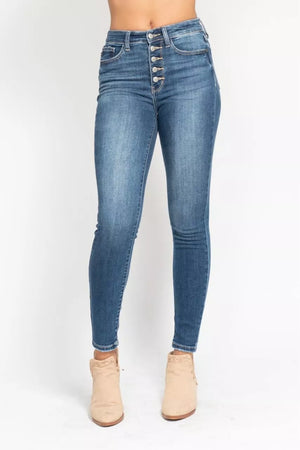 Judy Blue Full Size High Rise Button Fly Skinny Jeans Plus Size - GetStyled.org