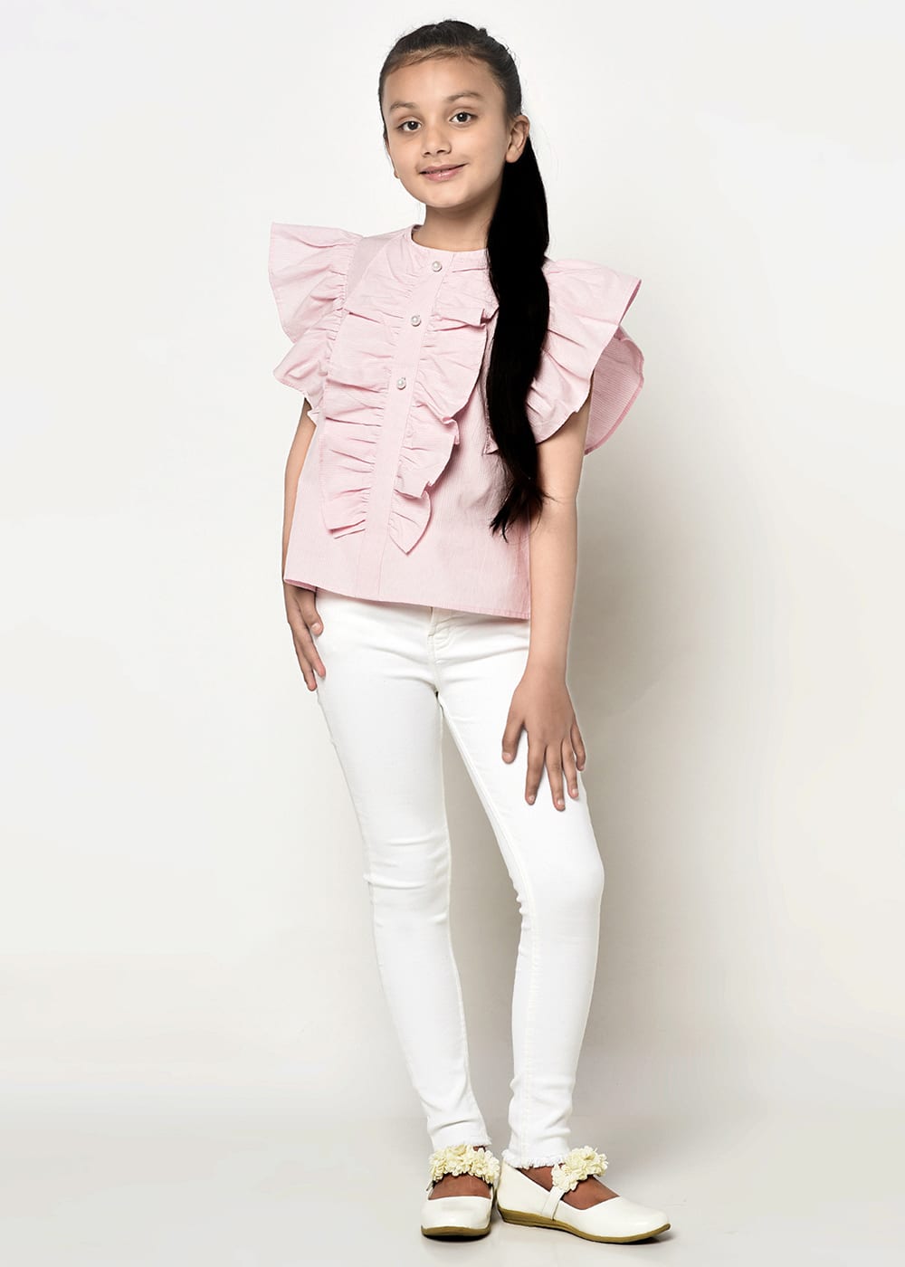 Pink &amp; White Frill Top