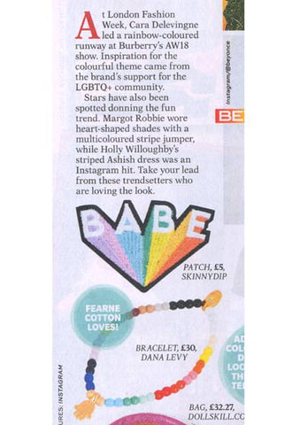 Dana Levy Mini Hamsa Hand Charm Rainbow Glass Bead Bracelet featured in Reveal Magazine 