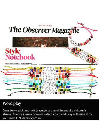 The Observer Magazine Featuring Dana Levy Maxi DIY Personalised Name Abacus Cord Bracelet