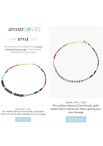 Stylist Magazine Featuring Dana Levy DIY Personalised Name Alphabet Rainbow Beaded Necklace