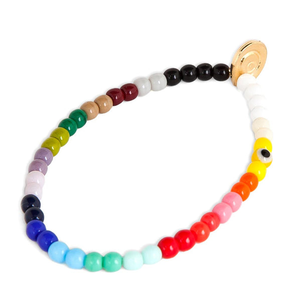 Round Mini Evil Eye Charm Rainbow Glass Bead Bracelet | Dana Levy Ltd
