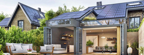 House with solar panels on the roof. 