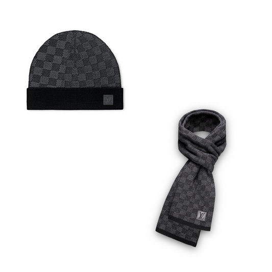 Louis Vuitton, Petit Damier Hat and Scarf Set